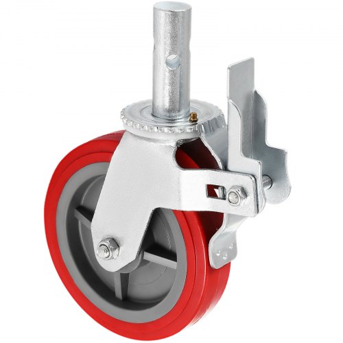 VEVOR Scaffolding Wheels Set of 4, 8" - Scaffolding Casters Heavy Duty, 3200 Lbs Per Set - Locking Stem Casters with Brake, Red Polyurethane - Replacement for Scaffold, Shelves, Workbench