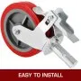 VEVOR Scaffolding Wheels Set of 4, 8\" - Scaffolding Casters Heavy Duty, 3200 Lbs Per Set - Locking Stem Casters with Brake, Red Polyurethane - Replacement for Scaffold, Shelves, Workbench