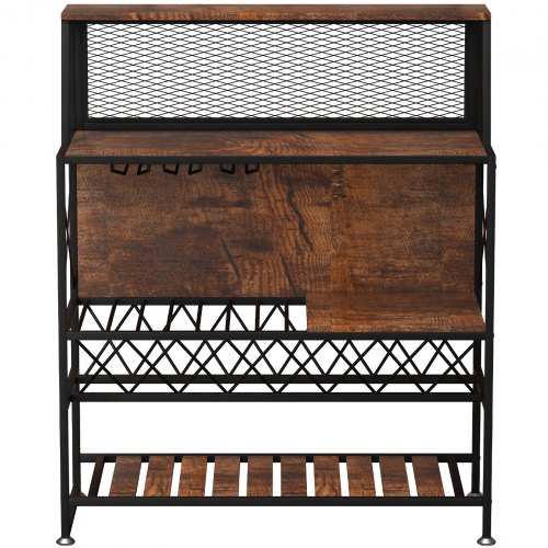VEVOR Wine Rack Home Bar Table, Industrial Liquor Storage Cabinets with Glass Holder, Bakers Rack Freestanding with Large Capacity for Home Kitchen Dining Room, Hold 12 Bottles of Wine (Rustic Brown)