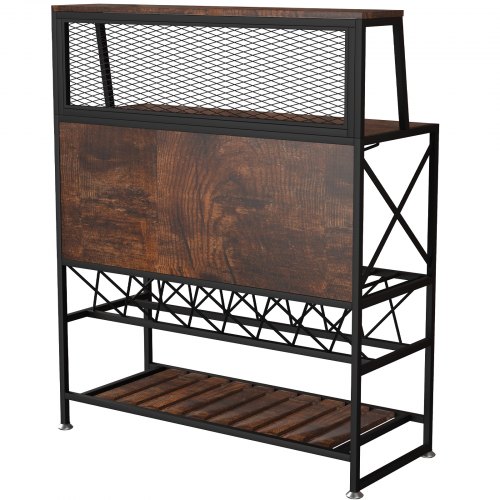 VEVOR Wine Rack Home Bar Table, Industrial Liquor Storage Cabinets with Glass Holder, Bakers Rack Freestanding with Large Capacity for Home Kitchen Dining Room, Hold 12 Bottles of Wine (Rustic Brown)