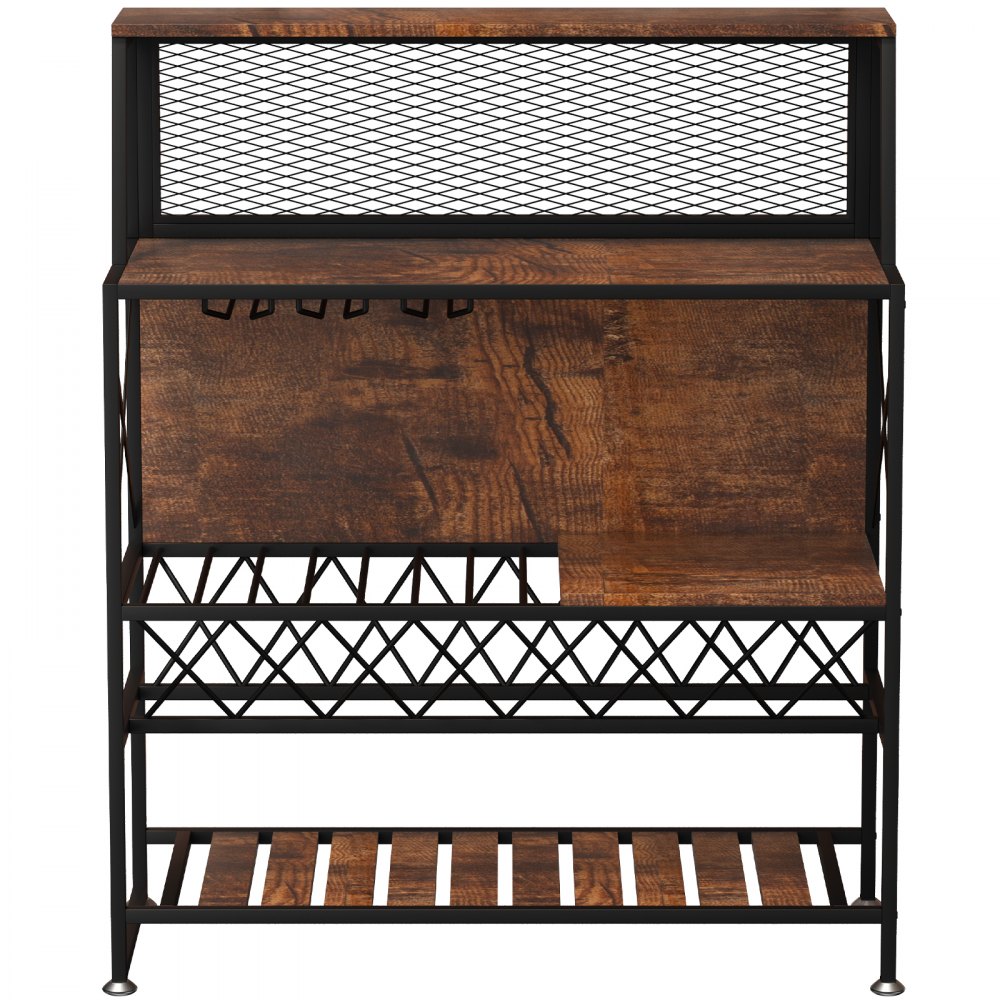 VEVOR Wine Rack Home Bar Table, Industrial Liquor Storage Cabinets with Glass Holder, Bakers Rack Freestanding with Large Capacity for Home Kitchen Dining Room, Hold 12 Bottles of Wine (Rustic Brown)