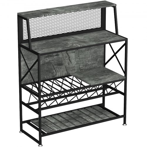 VEVOR Wine Rack Home Bar Table, Industrial Liquor Storage Cabinets with Glass Holder, Bakers Rack Freestanding with Large Capacity for Home Kitchen Dining Room, Hold 12 Bottles of Wine (Gray)