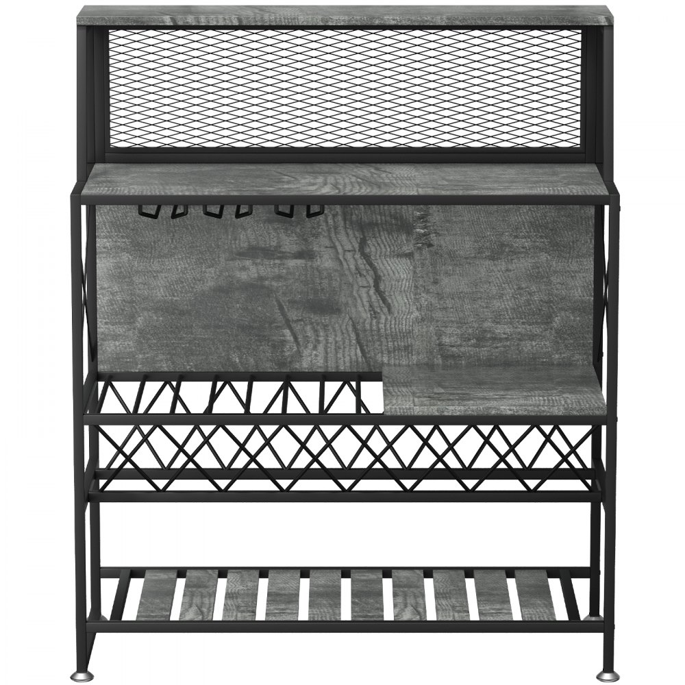 VEVOR Wine Rack Home Bar Table, Industrial Liquor Storage Cabinets with Glass Holder, Bakers Rack Freestanding with Large Capacity for Home Kitchen Dining Room, Hold 12 Bottles of Wine (Gray)