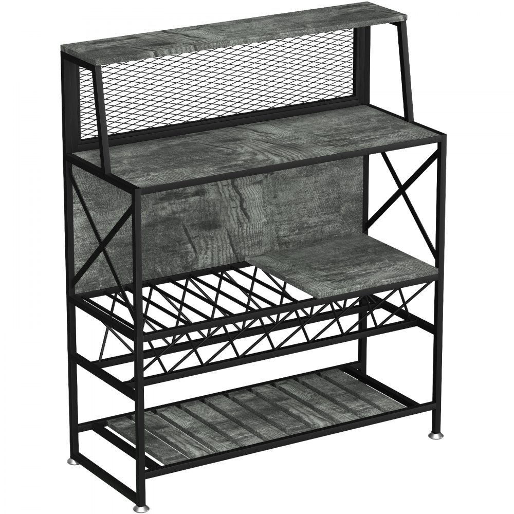 VEVOR Wine Rack Home Bar Table, Industrial Liquor Storage Cabinets with Glass Holder, Bakers Rack Freestanding with Large Capacity for Home Kitchen Dining Room, Hold 12 Bottles of Wine (Gray)