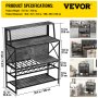 VEVOR Wine Rack Home Bar Table, Industrial Liquor Storage Cabinets with Glass Holder, Bakers Rack Freestanding with Large Capacity for Home Kitchen Dining Room, Hold 12 Bottles of Wine (Gray)