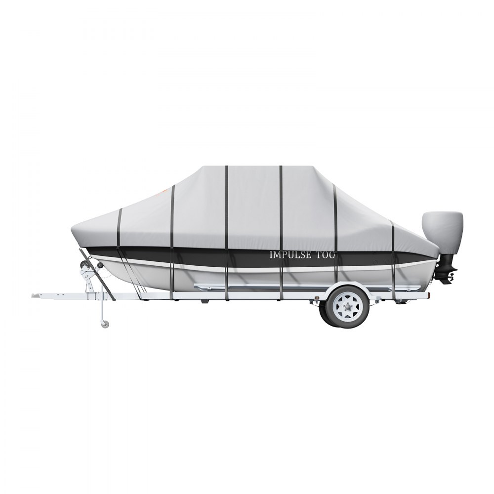 VEVOR T Top Boat Cover, 6.09m-6.7m Waterproof Trailerable T-Top Boat Cover, 600D Marine Grade PU Oxford, with Windproof Buckle Straps, for Center Console Boat with T Top Roof, Fits 20'-22'L x 106"W, Grey