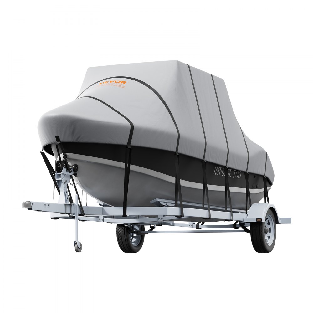 VEVOR T Top Boat Cover, 6.09m-6.7m Waterproof Trailerable T-Top Boat Cover, 600D Marine Grade PU Oxford, with Windproof Buckle Straps, for Center Console Boat with T Top Roof, Fits 20'-22'L x 106"W, Grey