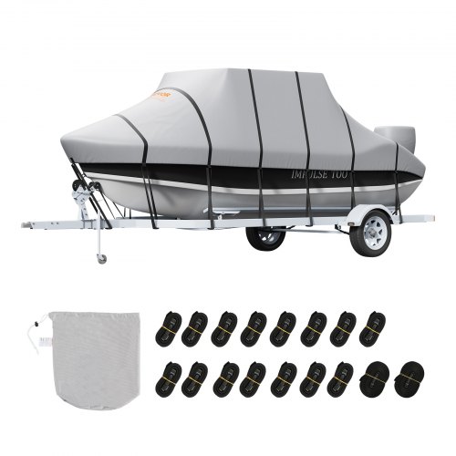 VEVOR T Top Boat Cover, 24'-26' Waterproof Trailerable T-Top Boat Cover, 600D Marine Grade PU Oxford, with Windproof Buckle Straps, for Center Console Boat with T Top Roof, Fits 24'-26'L x 106"W, Grey