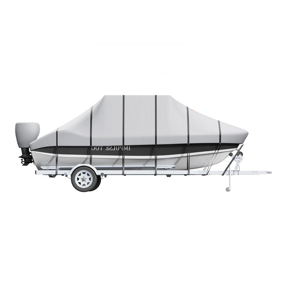 VEVOR T Top Boat Cover, 24'-26' Waterproof Trailerable T-Top Boat Cover, 600D Marine Grade PU Oxford, with Windproof Buckle Straps, for Center Console Boat with T Top Roof, Fits 24'-26'L x 106"W, Grey
