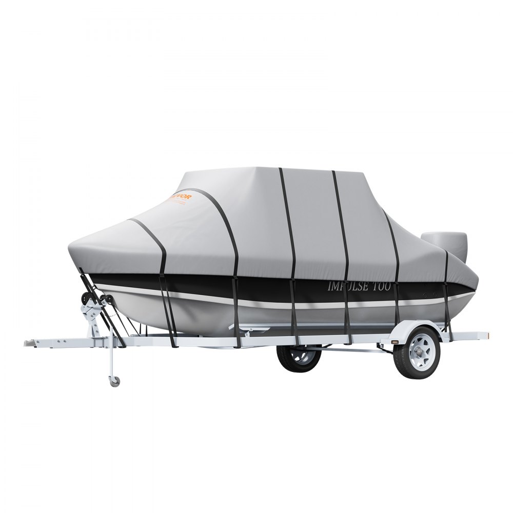 VEVOR T Top Boat Cover, 24'-26' Waterproof Trailerable T-Top Boat Cover, 600D Marine Grade PU Oxford, with Windproof Buckle Straps, for Center Console Boat with T Top Roof, Fits 24'-26'L x 106"W, Grey