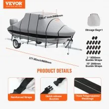 VEVOR T Top Boat Cover, 24'-26' Waterproof Trailerable T-Top Boat Cover, 600D Marine Grade PU Oxford, with Windproof Buckle Straps, for Center Console Boat with T Top Roof, Fits 24'-26'L x 106"W, Grey