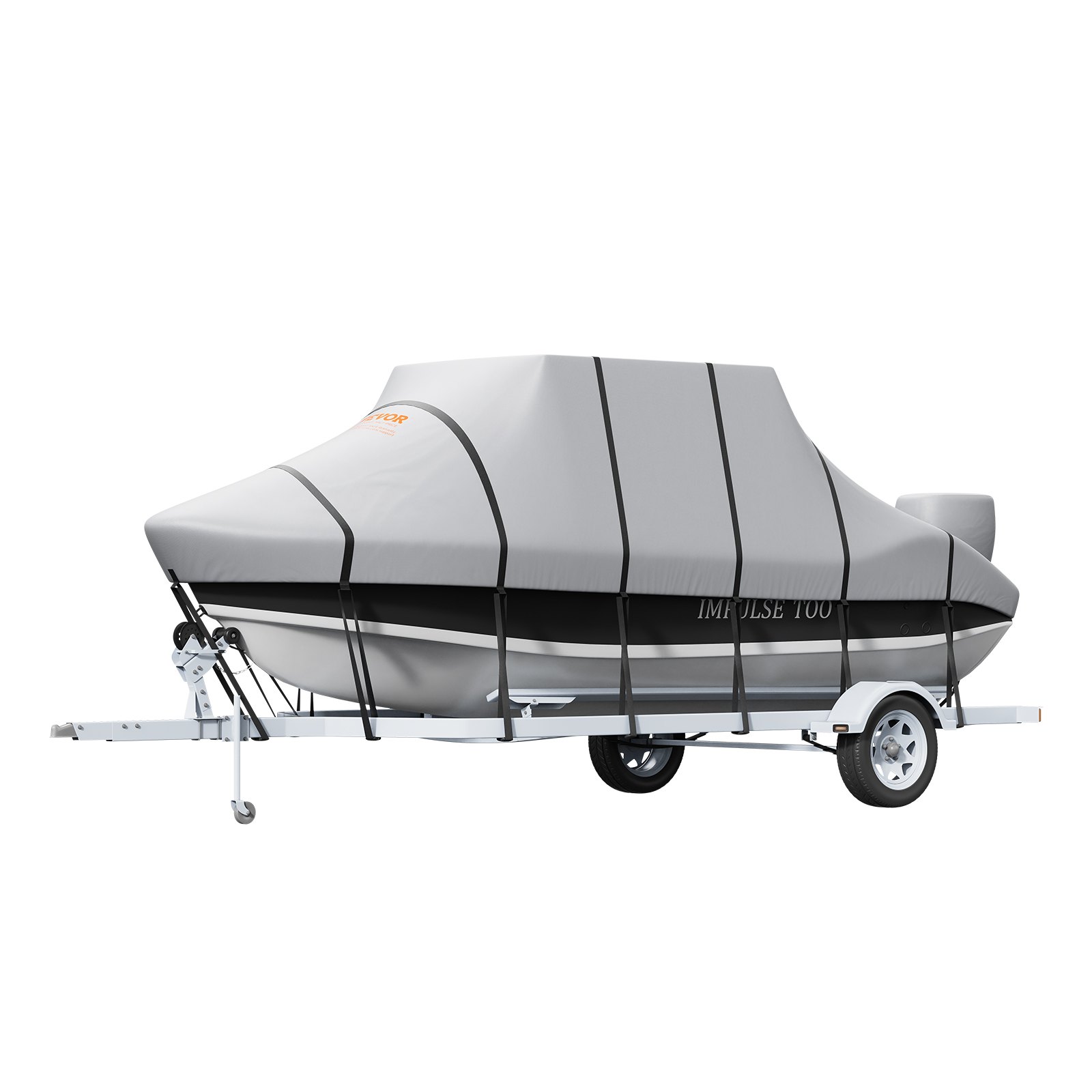 VEVOR T Top Boat Cover, 24'-26' Waterproof Trailerable T-Top Boat Cover, 600D Marine Grade PU Oxford, with Windproof Buckle Straps, for Center Console Boat with T Top Roof, Fits 24'-26'L x 106"W, Grey