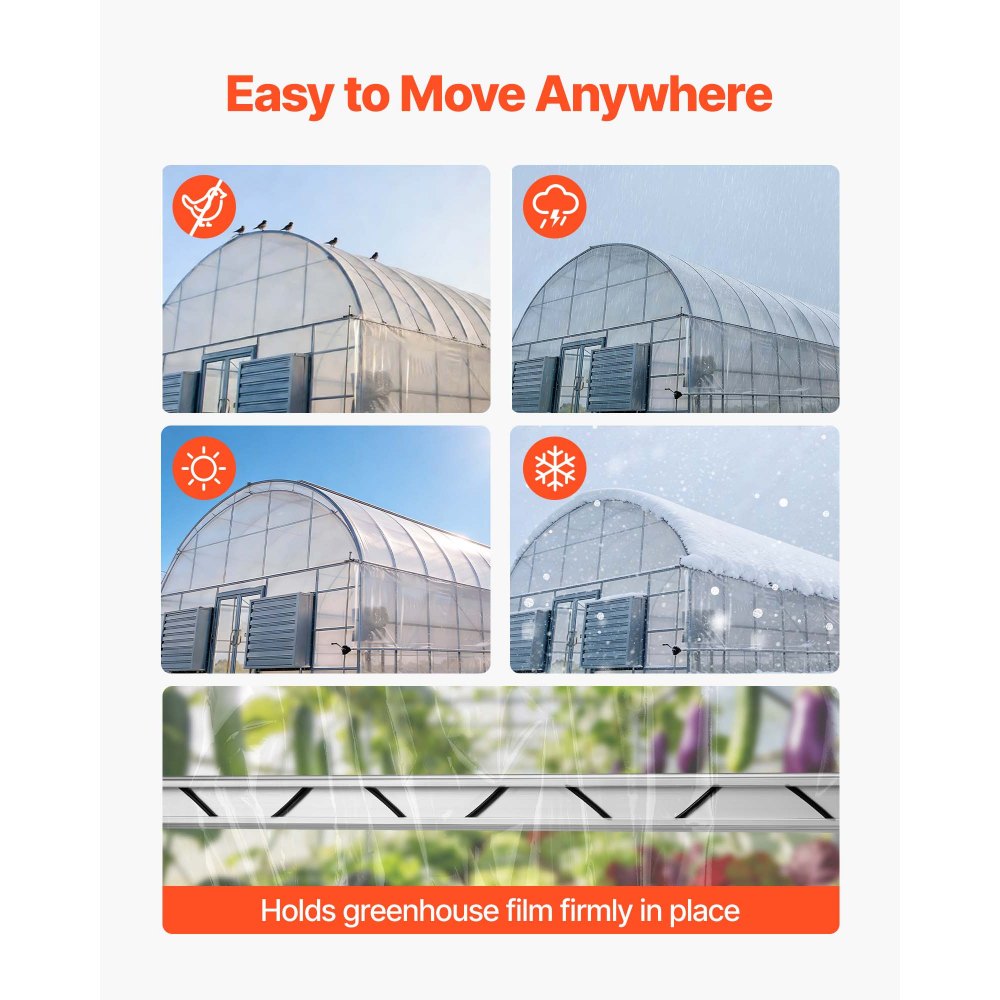 VEVOR Greenhouse Spring Wire and Lock Channel, 20 Packs 2m PVC-Coated Wiggle Wire & Aluminum Alloy Channel Bundle Kit with Included Screws, 1.2mm Thickened, Poly Film & Shade Cloth Attachments