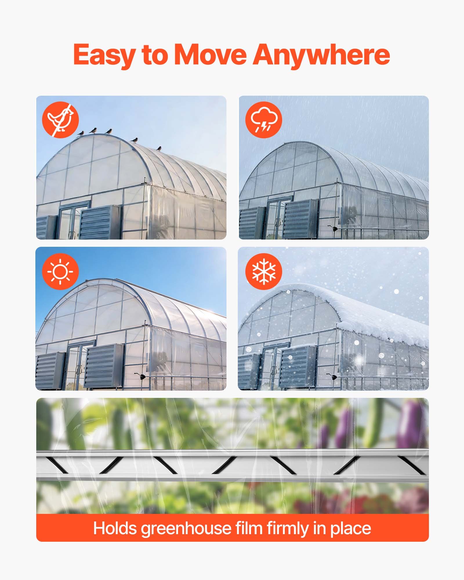 VEVOR Greenhouse Spring Wire and Lock Channel, 20 Packs 2m PVC-Coated Wiggle Wire & Aluminum Alloy Channel Bundle Kit with Included Screws, 1.2mm Thickened, Poly Film & Shade Cloth Attachments