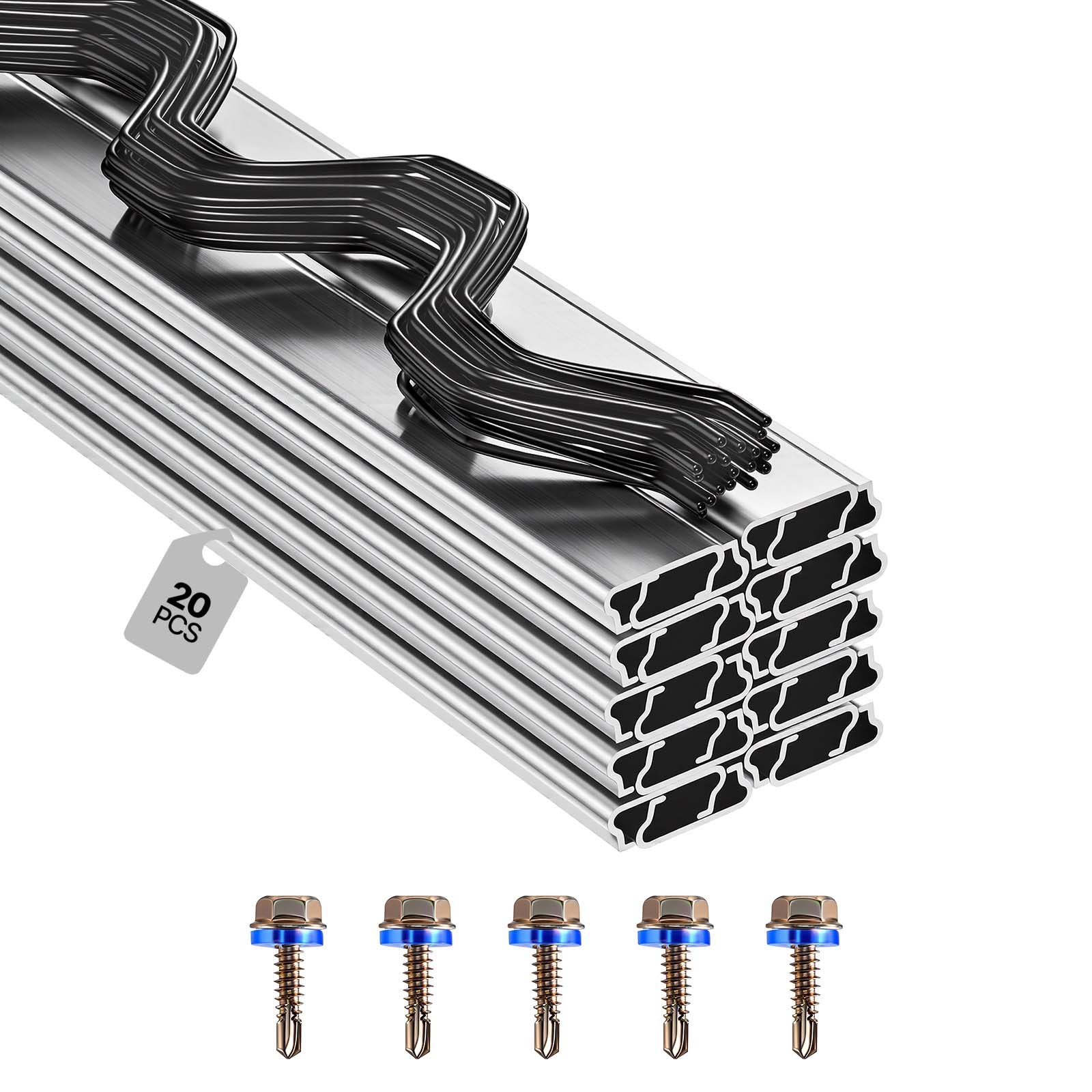 VEVOR Greenhouse Spring Wire and Lock Channel, 20 Packs 2m PVC-Coated Wiggle Wire & Aluminum Alloy Channel Bundle Kit with Included Screws, 1.2mm Thickened, Poly Film & Shade Cloth Attachments