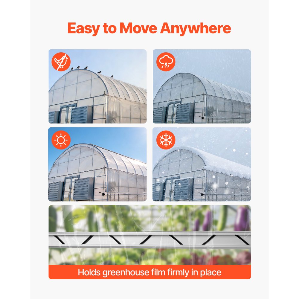 VEVOR Greenhouse Spring Wire and Lock Channel, 40 Packs 2m PVC-Coated Wiggle Wire & Aluminum Alloy Channel Bundle Kit with Included Screws, 1.2mm Thickened, Poly Film & Shade Cloth Attachments