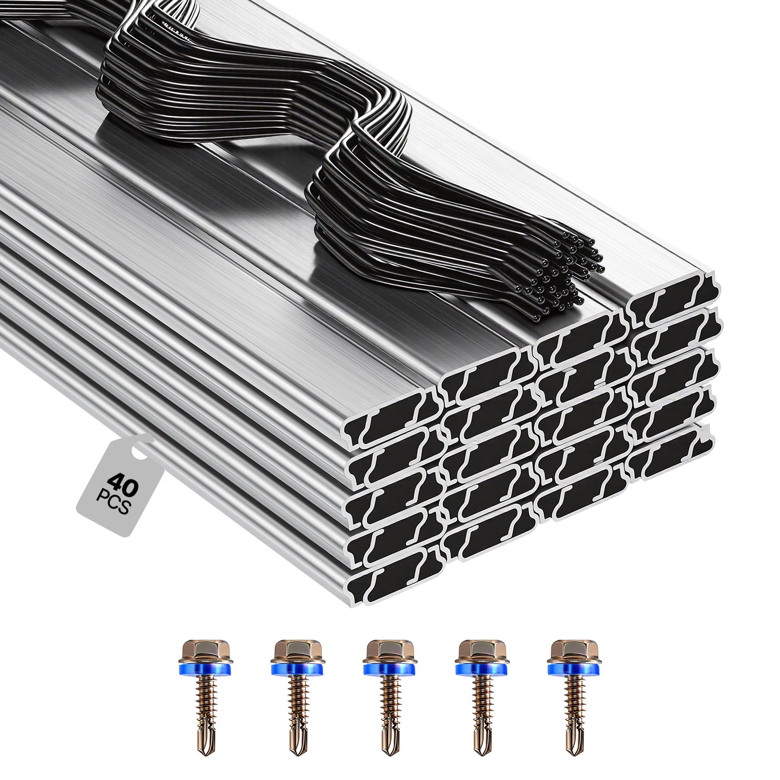 VEVOR Greenhouse Spring Wire and Lock Channel, 40 Packs 2m PVC-Coated Wiggle Wire & Aluminum Alloy Channel Bundle Kit with Included Screws, 1.2mm Thickened, Poly Film & Shade Cloth Attachments