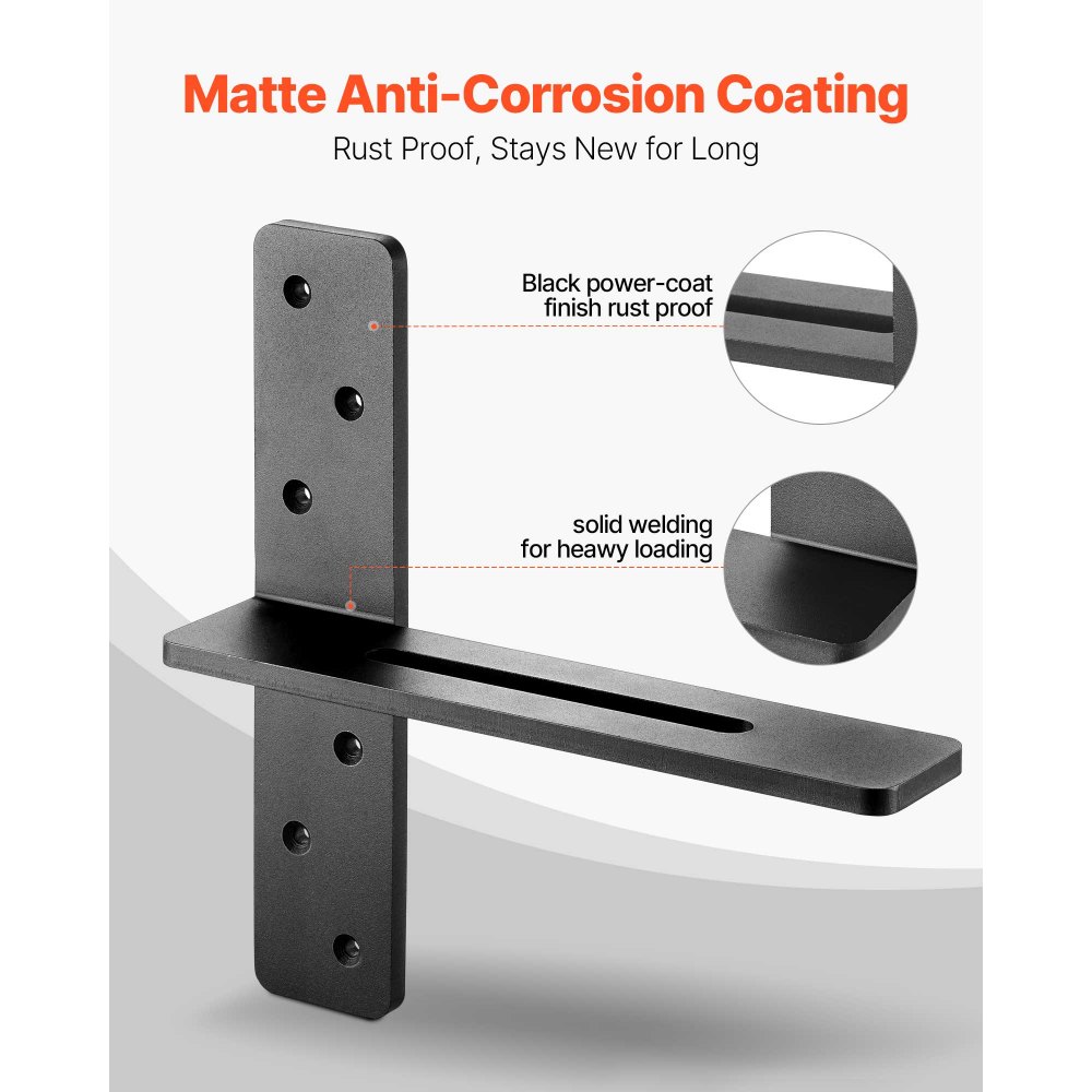 VEVOR T Shelf Brackets 2 Pcs, 200 lbs/90 kg Weight Capacity, 12x2.89x12 in / 304.8x73.5x304.8 mm, Solid Steel Heavy Duty Brackets for Shelves, Countertop Support Floating Bracket Hardware with Screws