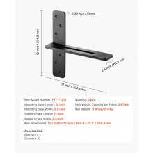 2 Pcs Shelf Brackets 12 inch / 304.8 mm Heavy Duty Floating Shelf Brackets