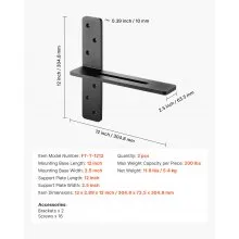 2 Pcs Shelf Brackets 12 inch / 304.8 mm Heavy Duty Floating Shelf Brackets