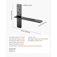 2 Pcs Shelf Brackets 14 inch / 355.6 mm Heavy Duty Floating Shelf Brackets