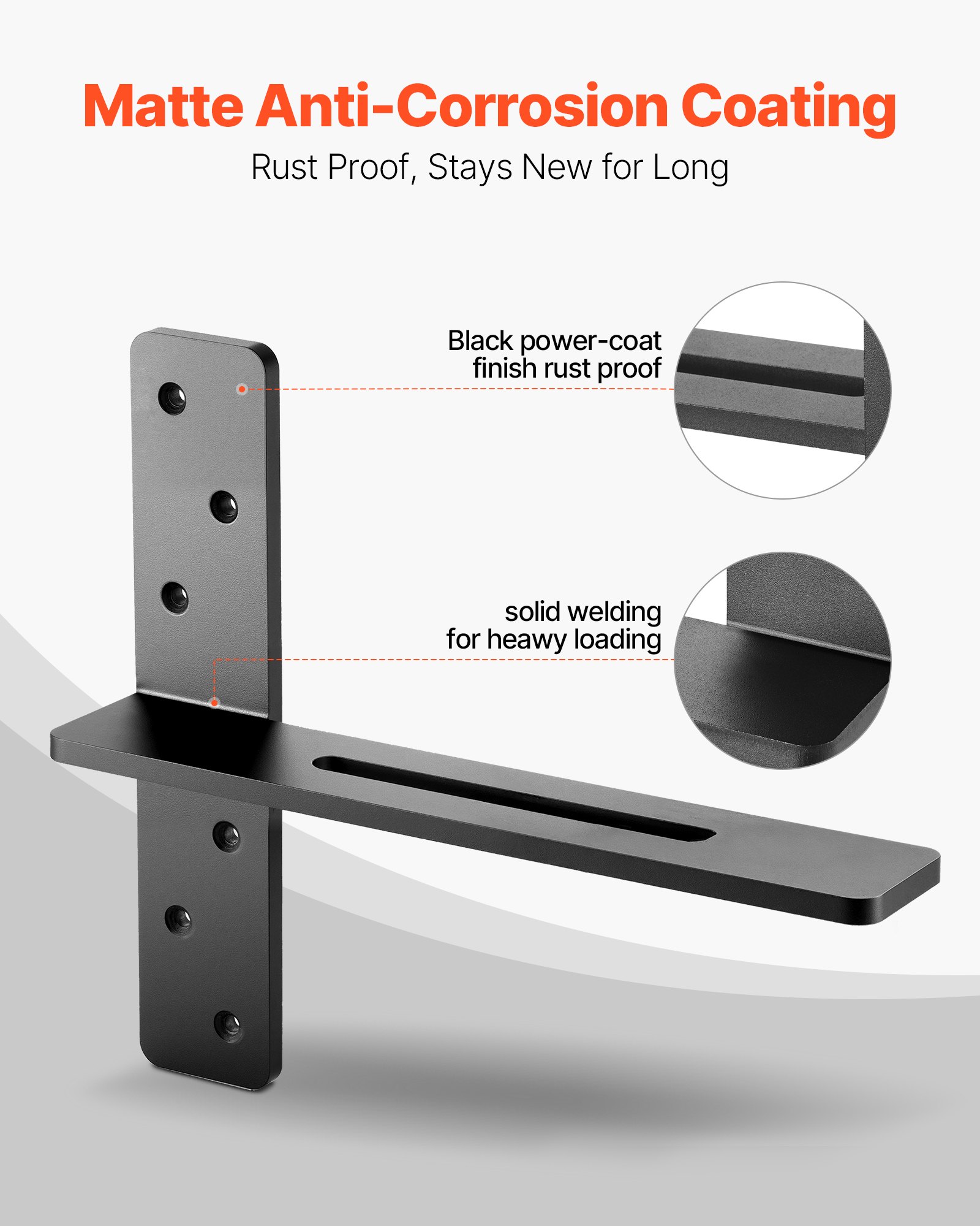 VEVOR T Shelf Brackets 2 Pcs, 200 lbs/90 kg Weight Capacity, 14x2.89x12 in / 355.6x73.5x304.8 mm, Solid Steel Heavy Duty Brackets for Shelves, Countertop Support Floating Bracket Hardware with Screws