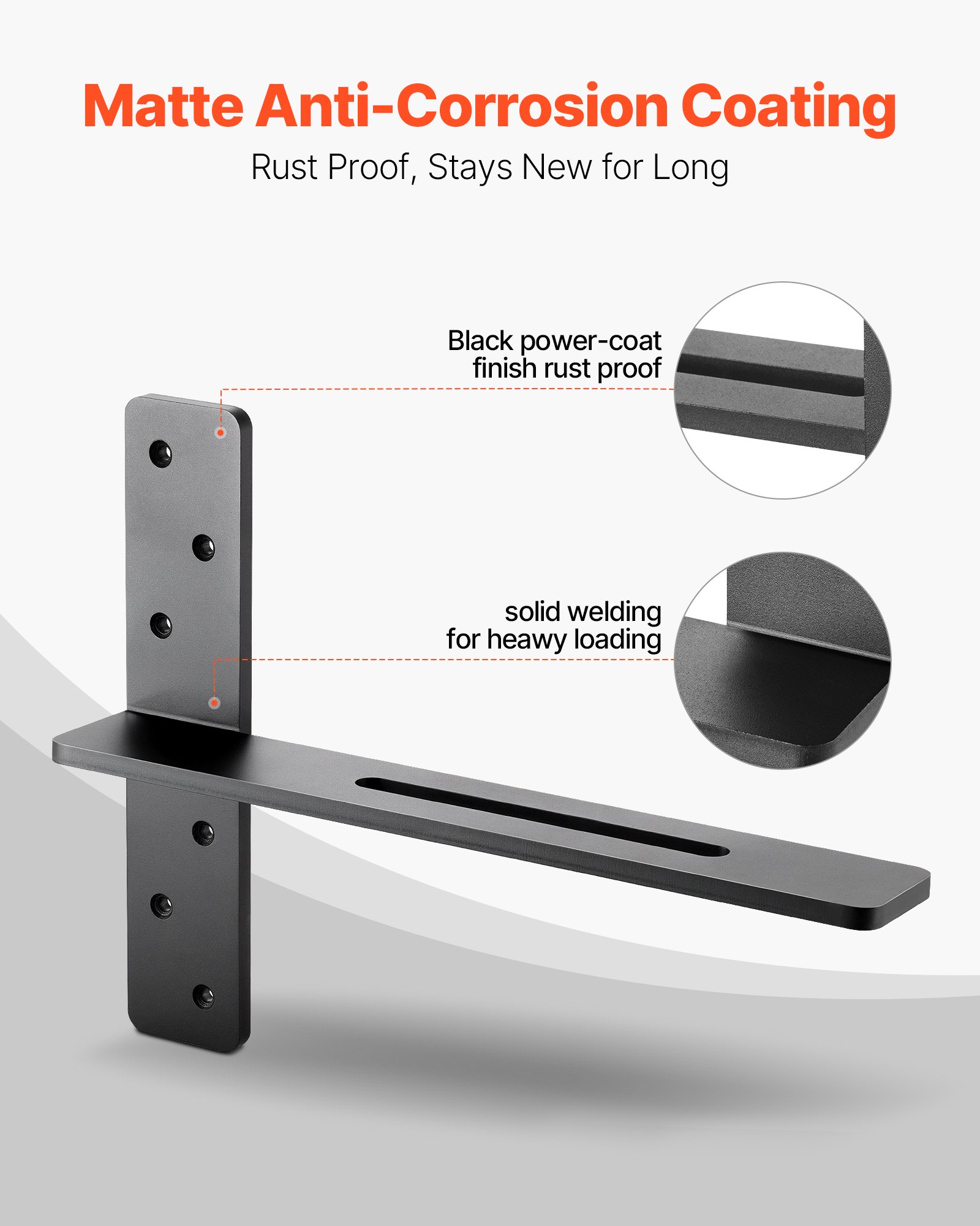 VEVOR T Shelf Brackets 2 Pcs, 200 lbs/90 kg Weight Capacity, 16x2.89x12 in / 406.4x73.5x304.8 mm, Solid Steel Heavy Duty Brackets for Shelves, Countertop Support Floating Bracket Hardware with Screws