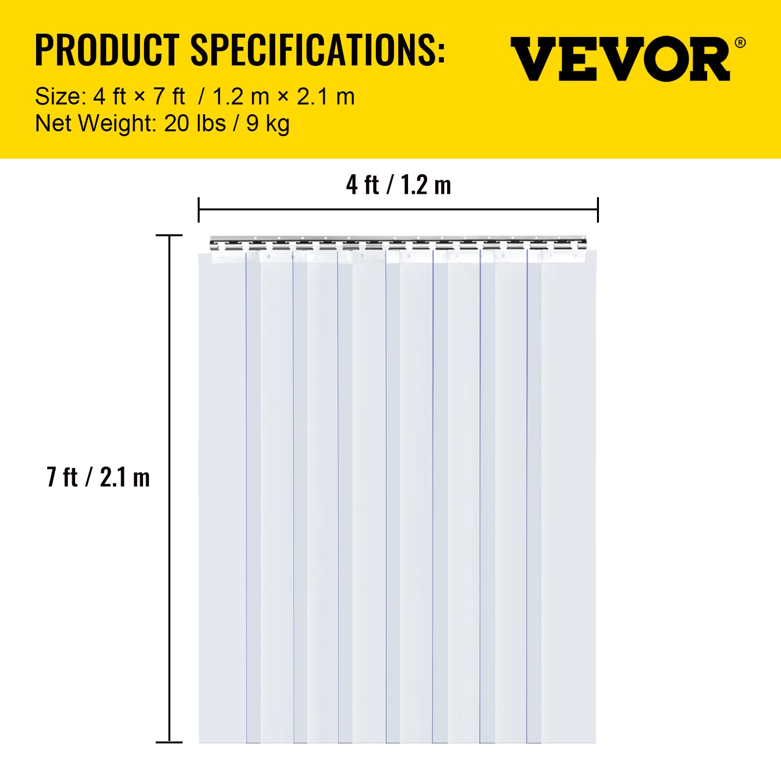 VEVOR Plastic Curtain Plastic Strip Curtain 4 ft Width x 7 ft Height Clear PVC