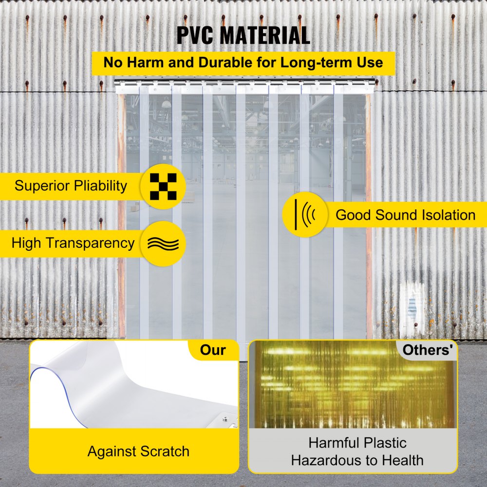 VEVOR Plastic Curtain, 4ft Width x 8ft Height Plastic Strip Curtain, Clear PVC Freezer Curtain, 0.08in Thickness Plastic Door Strip w/Over 50% Overlap for Walk-in Freezers, Warehouse and Clean Rooms