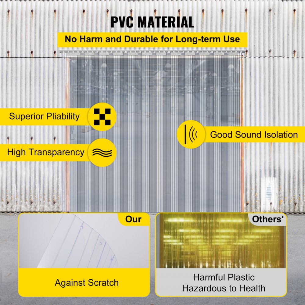 VEVOR Plastic Curtain, 6ft Width x 8ft Height Plastic Strip Curtain, Clear PVC Freezer Curtain, 0.08in Thickness Plastic Door Strip w/Over 50% Overlap for Walk-in Freezers, Warehouse and Clean Rooms