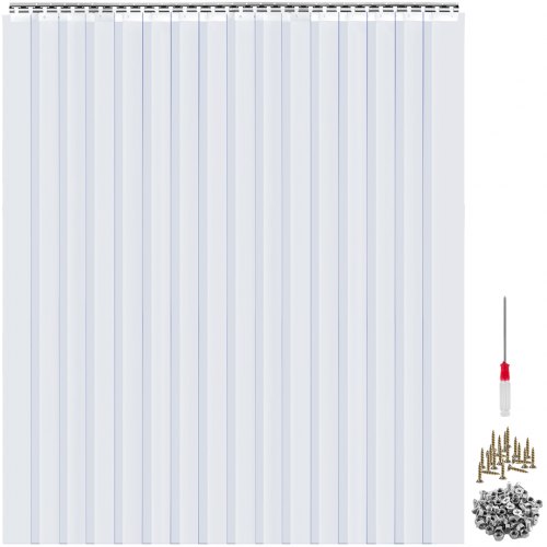 VEVOR Plastic Curtain, 8ft Width x 8ft Height Plastic Strip Curtain, Clear PVC Freezer Curtain, 0.08in Thickness Plastic Door Strip w/Over 50% Overlap for Walk-in Freezers, Warehouse and Clean Rooms