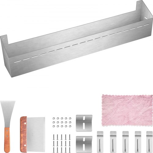 VEVOR Front Tray Griddle, Brushed Stainless Steel Griddle Shelf, Front Tool and Bottle Tray for 28" Griddle, Front Tray with Complete Accessories Including Movable Hooks for Outdoor Barbecue