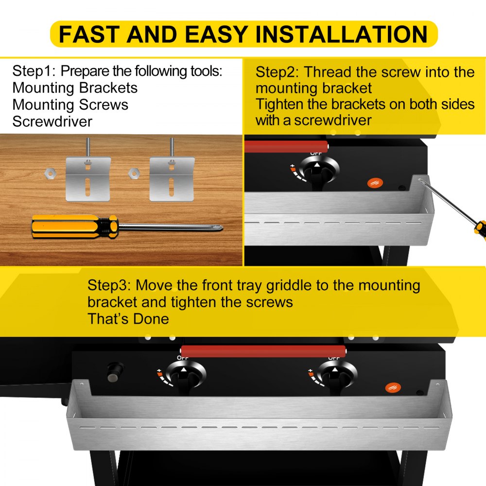 Vevor Front Tray Plancha Plancha magnética 36" Estante para plancha con acero inoxidable