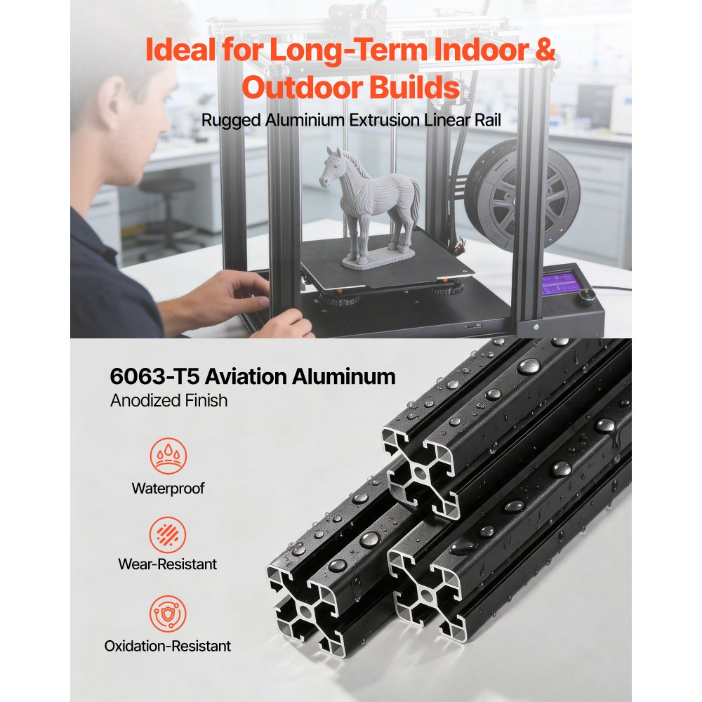 VEVOR 4PCS 4040 Aluminum Extrusion Profile, 400 mm, T Slot European Standard Anodized Linear Rail, High-Strength Extruded Aluminum Rail, for 3D Printer Parts and CNC DIY Workbench, Black