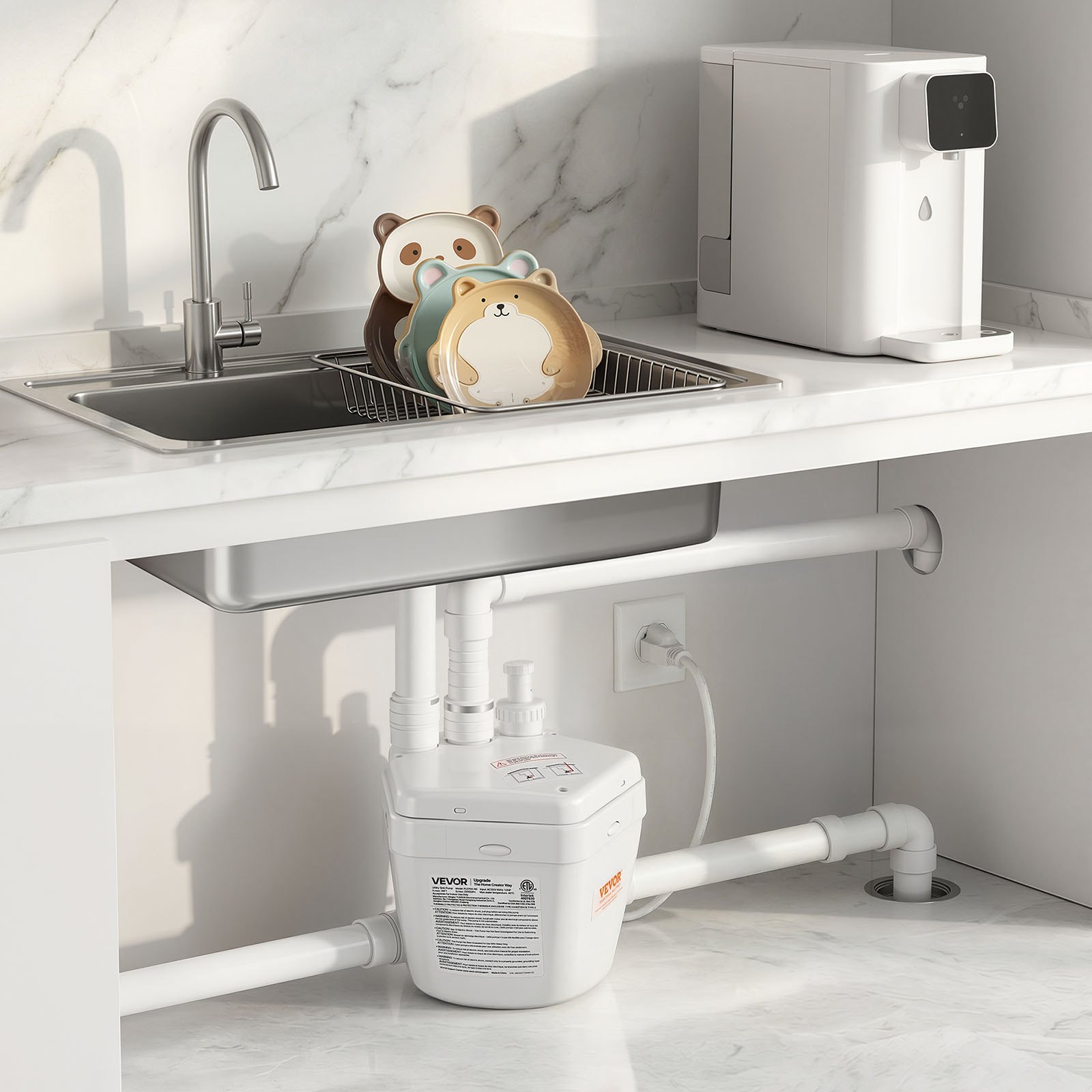 VEVOR Utility Sink Pump, 1 HP, 2200 GPH Under Sink Pump with 3 Water Inlets 1 Outlet, 36 ft Max Lift, Cast Aluminum Body, with Overload Protection, for Sink Shower Wash Bin Urinal Kitchen Basement