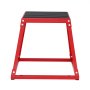 red VEVOR plyometric jump box with black top, sturdy metal frame, front view.