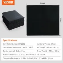 VEVOR Carbon Felt Welding Blanket 6 Pack, 21" x 20" Flame Retardant Welding Blankets, Up To 1800°F Heat Resistant Blanket Set, Cuttable Carbon Fiber Fire Retardant Insulation Welding Mat Pad