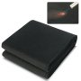 folded black VEVOR welding blanket with blowtorch showing heat resistance in top corner inset.