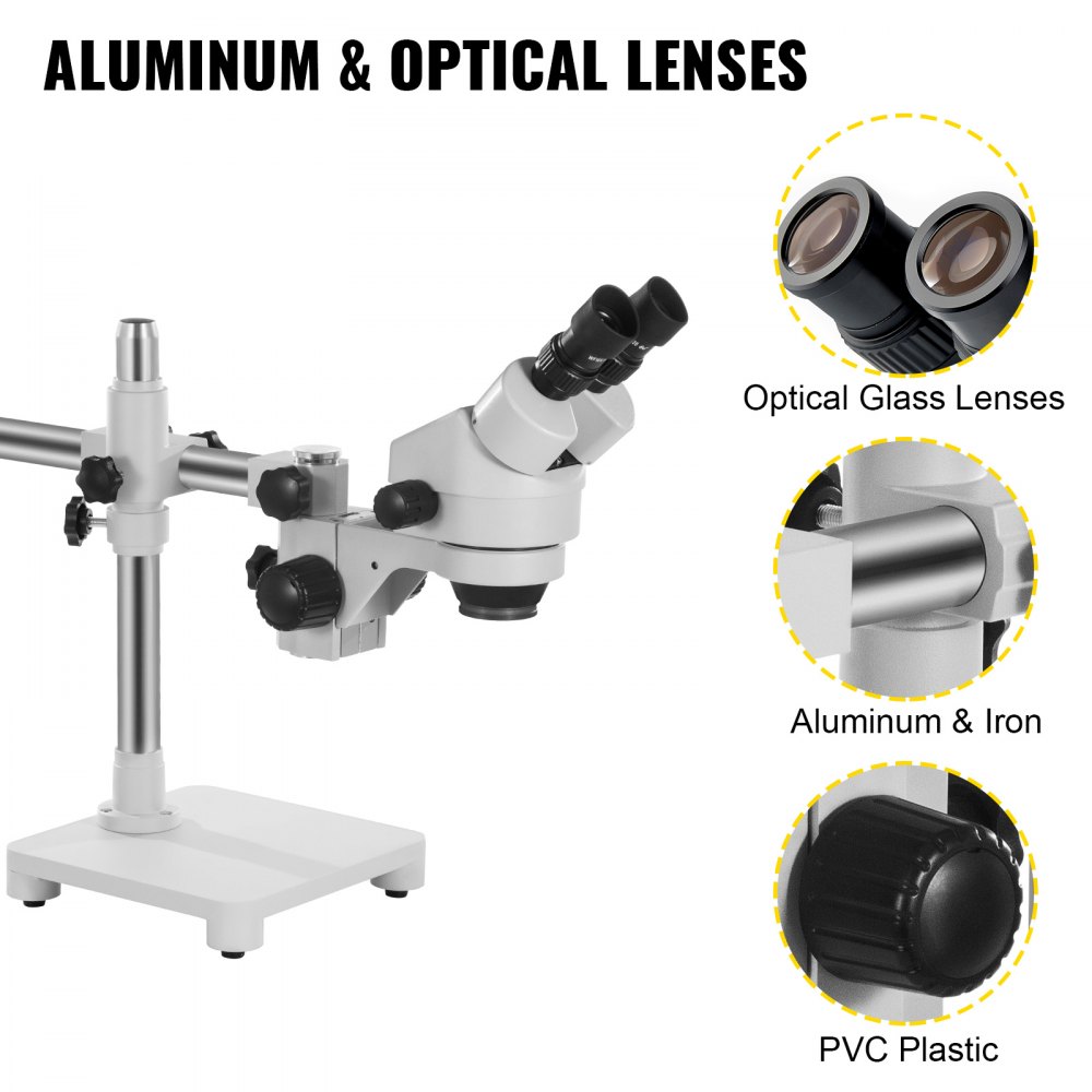 VEVOR 7X-45X Binocular Stereo Microscope with Boom Stand Steel Frame Focus Knob