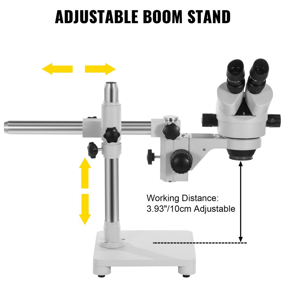VEVOR 7X-45X Binocular Stereo Microscope with Boom Stand Steel Frame Focus Knob