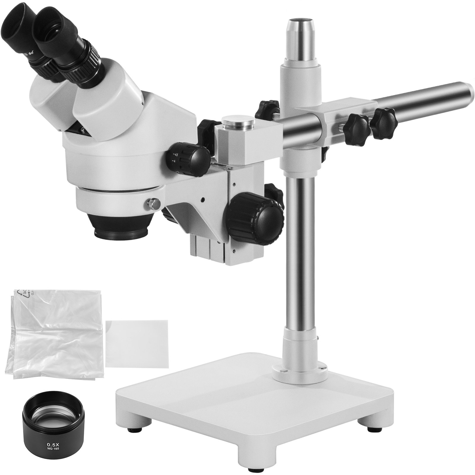 VEVOR 7X-45X Binocular Stereo Microscope with Boom Stand Steel Frame Focus Knob