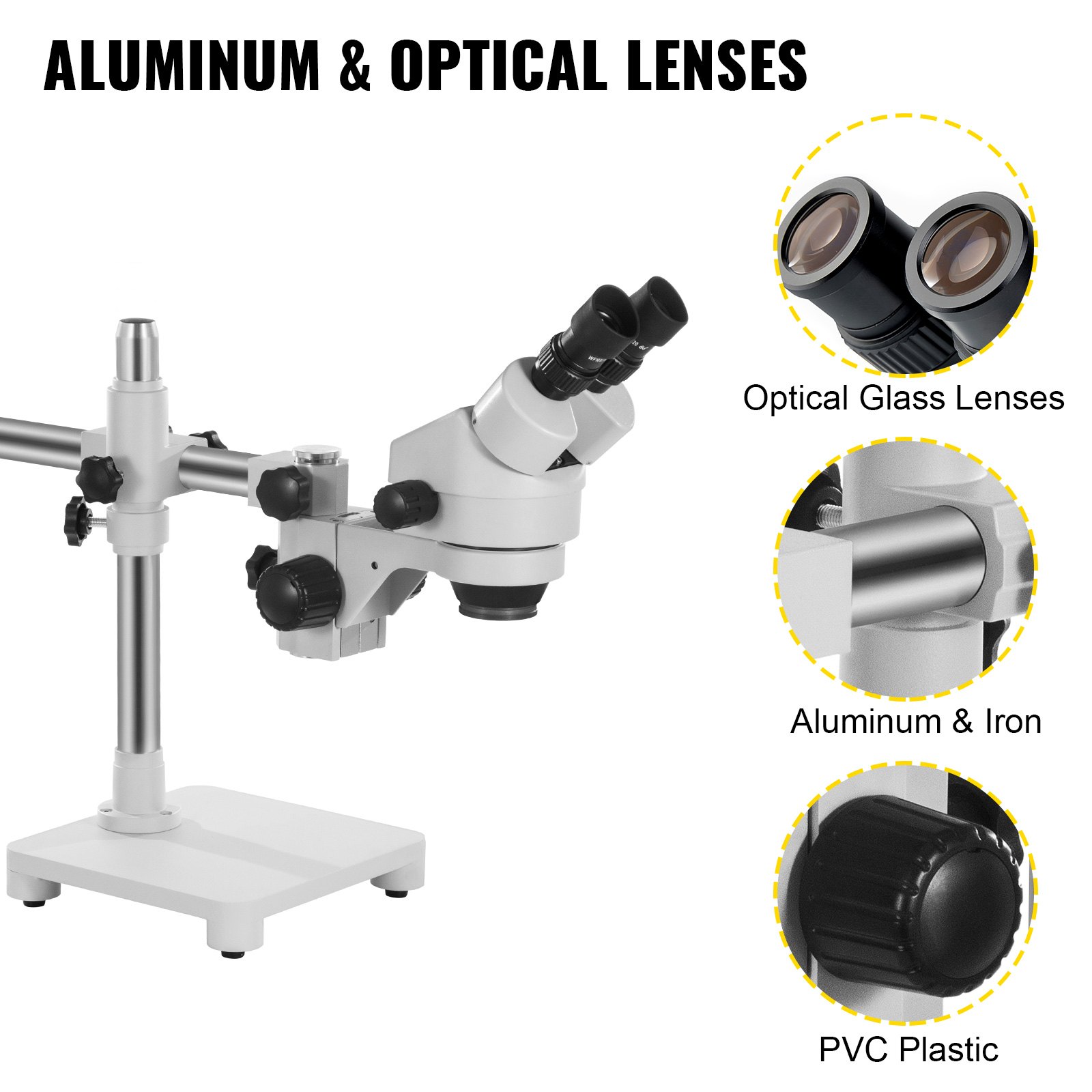 VEVOR 7X-45X Binocular Stereo Microscope with Boom Stand Steel Frame Focus Knob