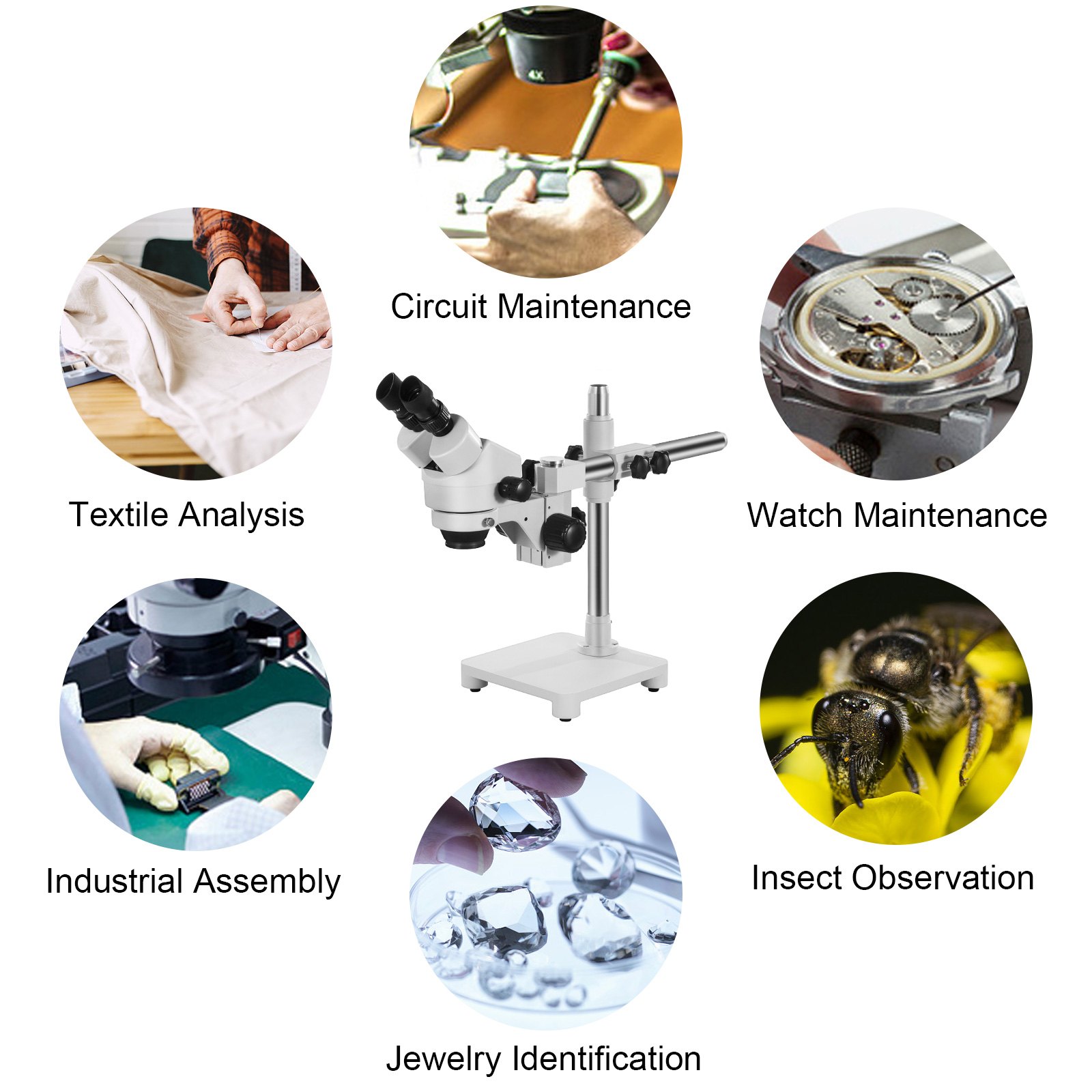 VEVOR 7X-45X Binocular Stereo Microscope with Boom Stand Steel Frame Focus Knob