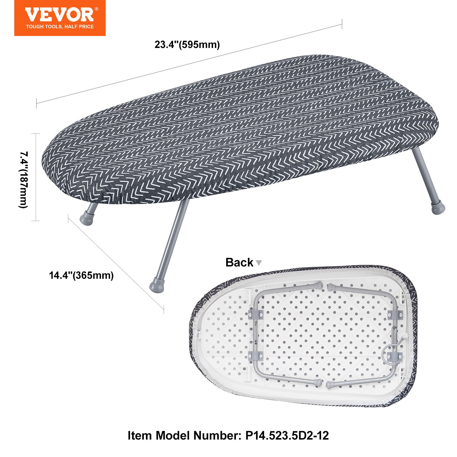 VEVOR Tabletop Ironing Board 23.4 x 14.4, Small Iron Board with Heat Resistant Cover and 100% Cotton Cover, Mini Ironing Board with 7mm Thickened Needle Cotton Layer for Small Spaces, Travel Use
