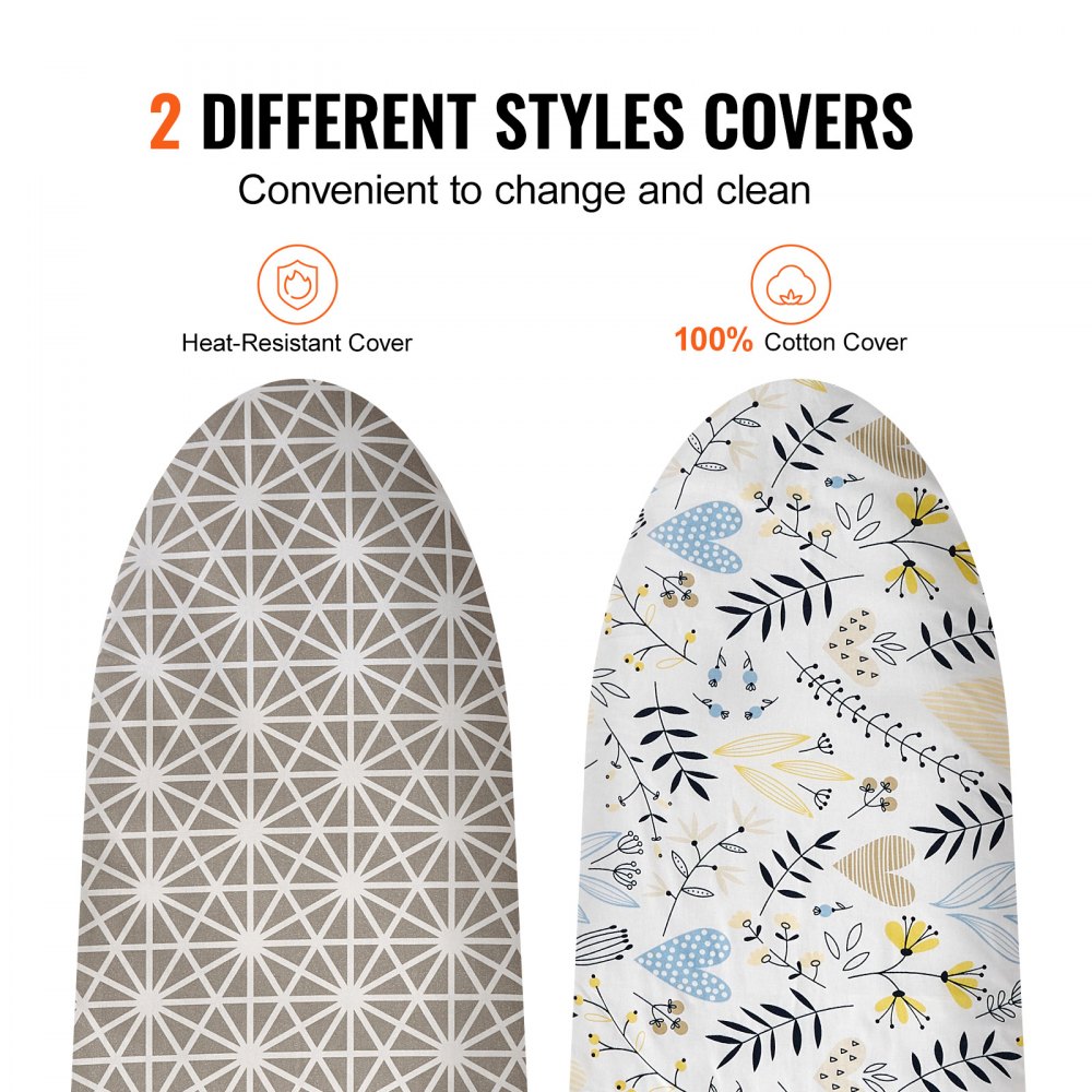 VEVOR Ironing Board with Large 51 x 13 Ironing Surface, Thickened 4 Layers Iron Board with Heat Resistant Cover and 100% Cotton Cover, 7 Adjustable Heights Ironing Board for Home Laundry Room Use