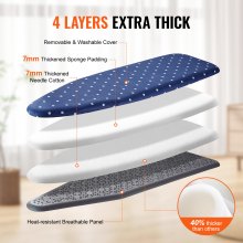 VEVOR Ironing Board with Bottom Storage Tray, Thickened 4 Layers Iron Board with Heat Resistant Cover and 100% Cotton Cover, 10 Adjustable Heights Ironing Board for Home Laundry Room Use (Size 55x15)