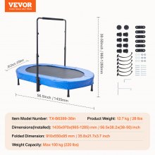 VEVOR 56" trampoline for barn sammenleggbar mini småbarnstrampolin innendørs utendørs