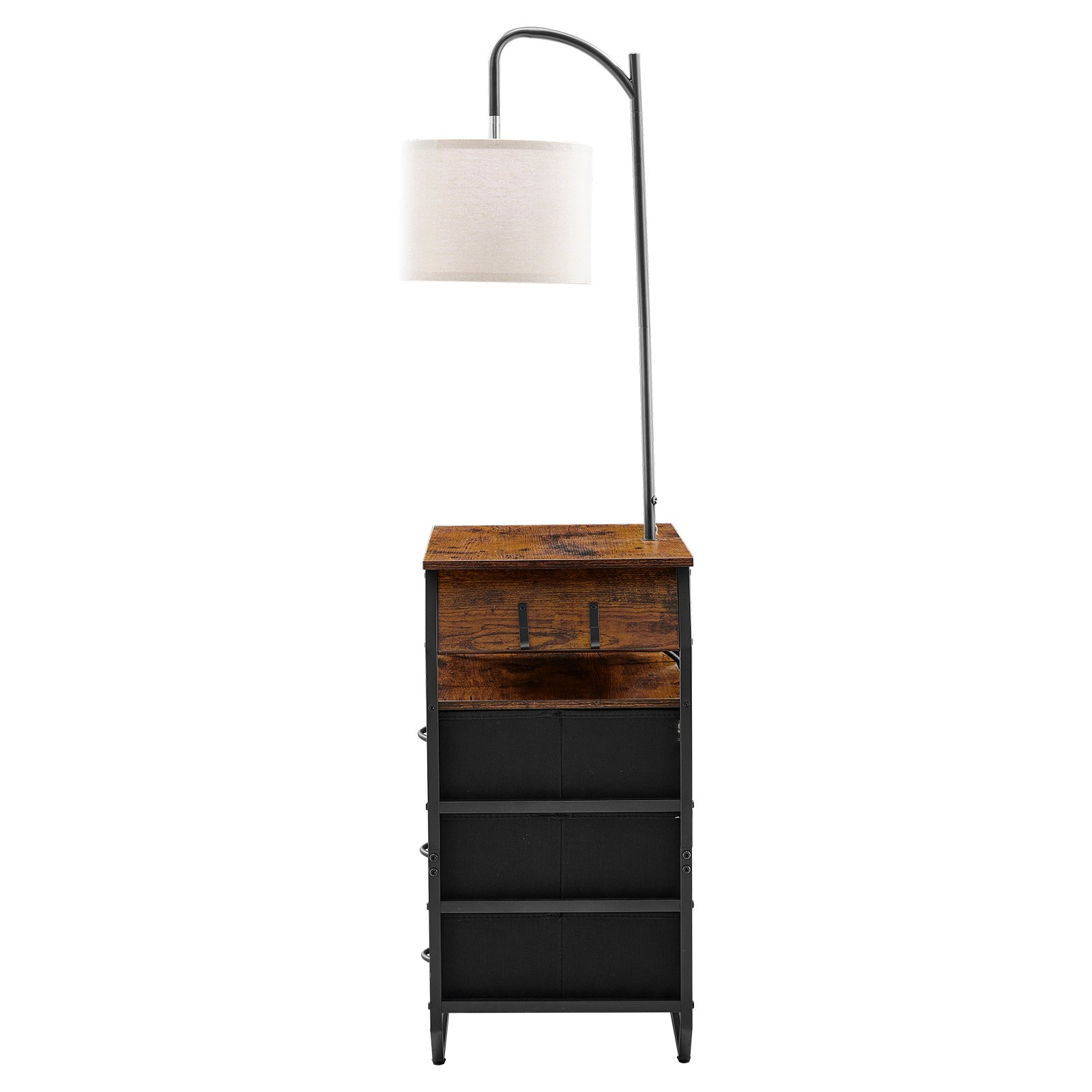VEVOR Floor Lamp with Table, 2-Tier End Table with 3 Drawers and 3 Color Temperature Lighting, Modern Side Nightstand Bedside Desk with USB & Type C & AC Charging Port for Living Room, Bedroom, Dorm