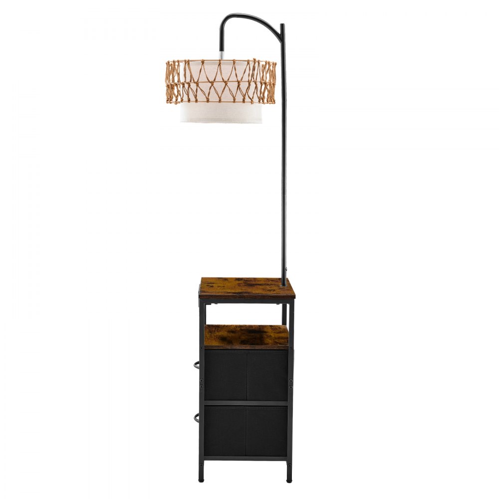 VEVOR Floor Lamp with Table, 2-Tier End Table with 2 Drawers and 3 Color Temperature LED Bulb, Modern Side Nightstand Bedside Desk with USB & Type C & AC Charging Port for Living Room, Bedroom, Dorm