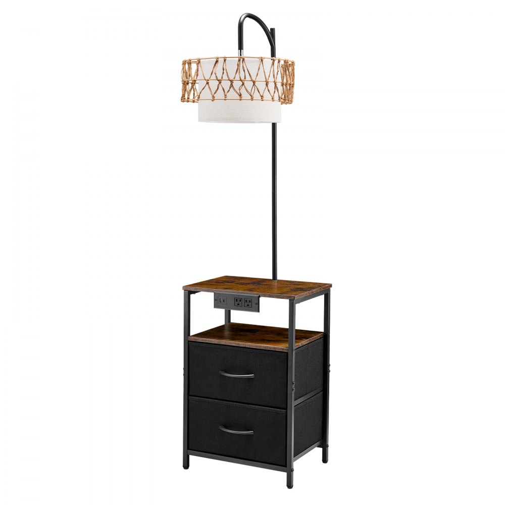 VEVOR Floor Lamp with Table, 2-Tier End Table with 2 Drawers and 3 Color Temperature LED Bulb, Modern Side Nightstand Bedside Desk with USB & Type C & AC Charging Port for Living Room, Bedroom, Dorm
